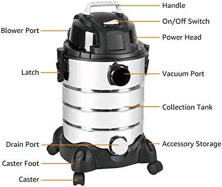 Amazon Basics Wet Dry Shop Vacuum Cleaner, 6 Gallon, 3.5 HP Stainless Steel, with Filter, Grey/Black - Image 5