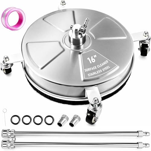 Hourleey 16" Pressure Washer Surface Cleaner, Stainless Steel Surface Cleaner with 4 Wheels for Concrete, Patio, Sidewalk, Deck, Pathway 1/4" Quick Connector, 2 Extension Wand, 4000 PSI by Hourleey