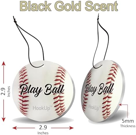 Baseball Car Air Freshener by HookUp - 2 Pack - Black Gold Scent (Extra Strong) | Unique Baseball Gift for Players, Coach, Fans | Hanging Car Accessory with Long Lasting Fresheners Smell - Image 2
