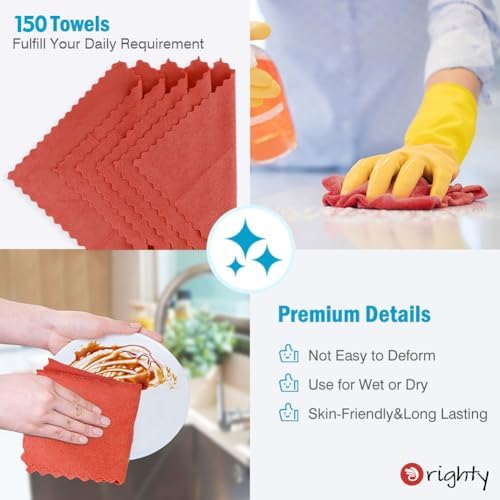 Orighty Microfiber Cleaning Cloth Bulk, 150 Pack Shop Towels 12x12 in, Red - Image 5