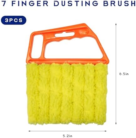 3 PCS Blind Cleaner Duster Tool, 7 Finger Detachable Duster Auto Air Conditioner Cleaning Tool, Washable Dusting Brush Handheld Cleaner for Vehicle Air Vents Blinds (Orange) - Image 2