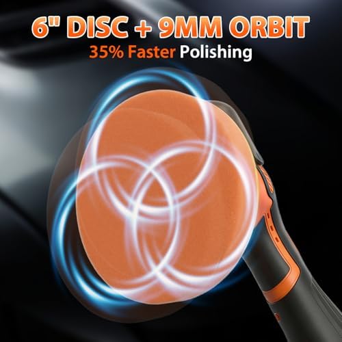 Cordless Car Buffer Polisher Kit, 2x4000mAh 21V Batteries, 6-Inch Orbital Car Polisher, 8 Variable Speeds, LED Display, 18-Piece Accessories for Waxing, Polishing & Scratch Removal - Image 5