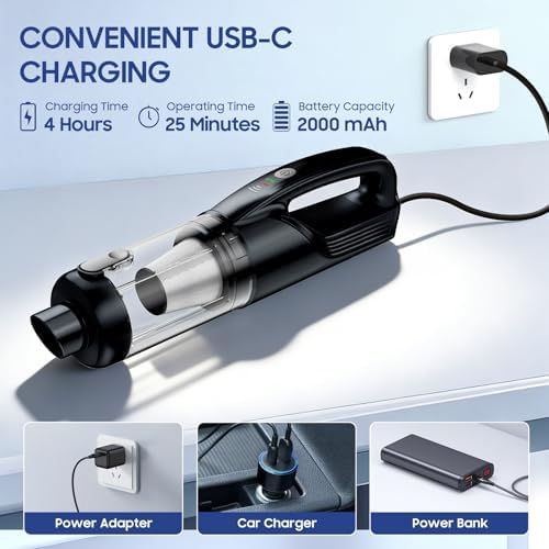 Handheld Vacuum Cordless, 17000Pa Car Vacuum Portable Cordless with Brushless Motor, 2-in-1 Vacuum Cleaner with Multi-Nozzles & Washable Filters, 2 Suction Modes for Home, Car, Office, Pet Hair - Image 5