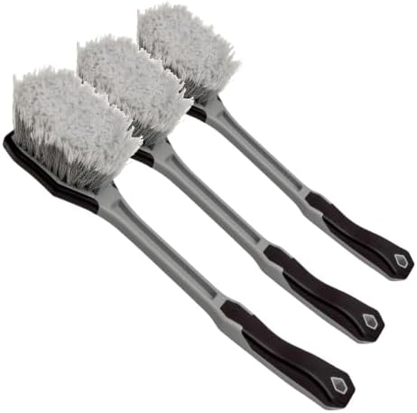 VIKING Car Wash Brush, Wheel and Fender Brush, Long Handle Tire Cleaner for Car Detailing, 16.5 Inch, Grey/Black (Pack of 3) by VikingCarCare