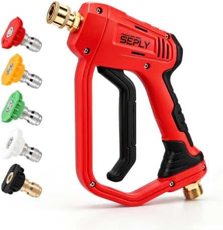 Short Pressure Washer Gun 5000 PSI with 5 Nozzle Tips, M22-14mm Fittings, Heavy Duty Power Washer Spray Gun with Ergonomic Handle for Car Wash, Detailing, and Cleaning by SEPLY