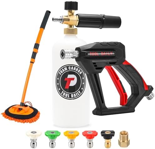 Tool Daily Short Pressure Washer Gun with Foam Cannon, Car Wash Brush by ToolDaily