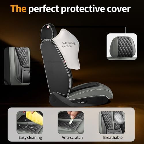 Fit Compass Car Seat Covers Compatible with Jeep Compass 2012-2024 2025 2026.Full Coverage Waterproof Leather,Compatible with Airbag,All - Weather Seat Cushion Protector(Full Set,Grey) - Image 6
