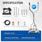 TOR 20" Pressure Washer Surface Cleaner with 4 Wheels, Surface Cleaner for Pressure Washer, Stainless Steel Dual Handle Power Washer Surface Cleaner for Concrete, Driveway, Patio, Sidewalk - Image 6