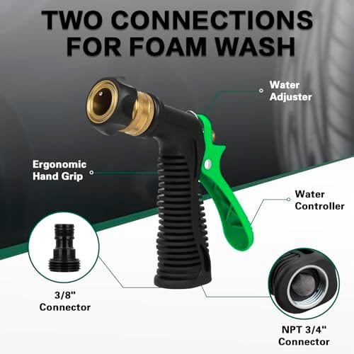 anngrowy Car Wash Foam Gun Soap Car Wash Foam Cannon for Garden Hose Foam Sprayer Car Wash Soap Foam Gun Hose Foam Cannon Blaster Hose Foam Cannon Gun Quick Connector to Any Garden Hose (Green) - Image 3