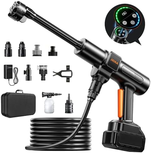 Cordless Portable Car Washer, Handheld Washer with Brushless Motor, 6-in-1 Nozzle and 32 ft Detachable Hose, Battery Powered Washer for Car, Home, Outdoor Patio and Garden Use. by Unknown