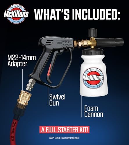 McKillans Pressure Washer Gun with Swivel & Foam Cannon Wide Mouth & M22-14mm Adapter - Adjustable Thick Foam - Power Washer Gun - 3/8" Male Plug & 1/4” Quick Connector Coupler - Image 3