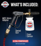 McKillans Pressure Washer Gun with Swivel & Foam Cannon Wide Mouth & M22-14mm Adapter - Adjustable Thick Foam - Power Washer Gun - 3/8" Male Plug & 1/4” Quick Connector Coupler - Image 3