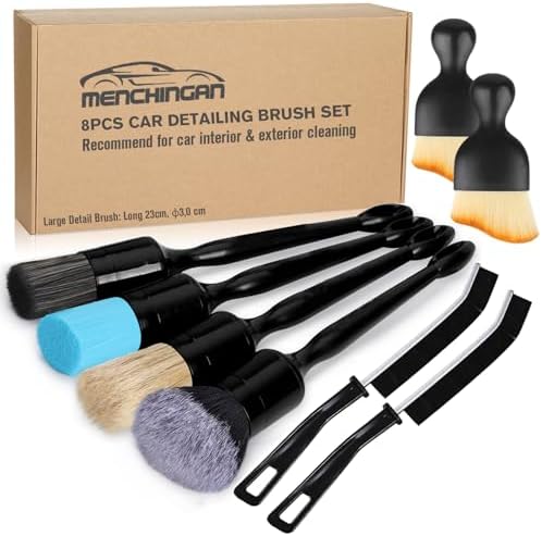 Car Detailing Brushes Set, 8-Piece Auto Detail Cleaning Brush Tool Kit in Soft/Middle/Hard, Crevice Brush, Dust Brush for Car Interior & Exterior, Leather, Air Vents, Emblems, Wheels Wash & Care by Unknown