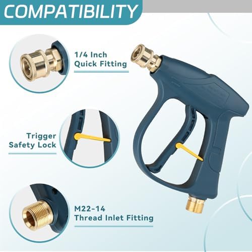 Sooprinse Pressure Washer Foam Cannon with Short Pressure Washer Gun, Dual Connector Accessory, Snow Soap Attachment for Car Wash, 5 Nozzles Tips with 1/4” Quick Connect， 4000 PSI - Image 3