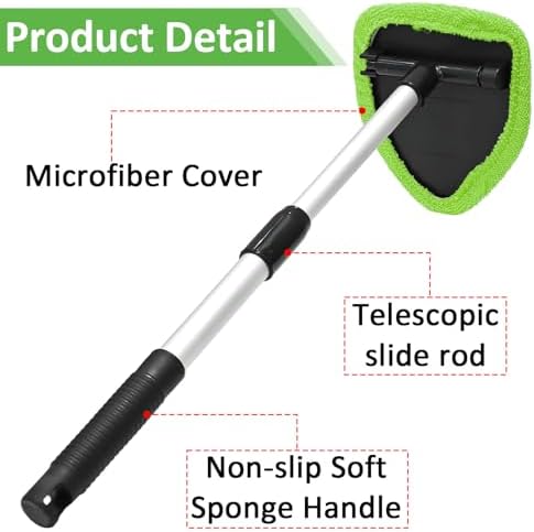 Beieverluck 3 Pieces Windshield Cleaning Tool Inside Car Window Cleaner Cleaning Tool with Extendable Handle, 9 Microfiber Pads and 3 Spray Bottles Car Auto Glass Wiper Kit - Image 3