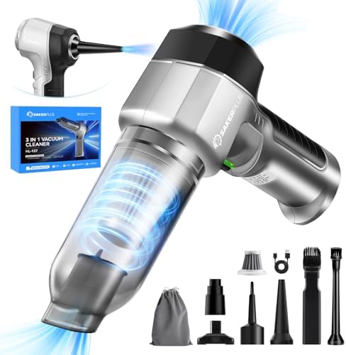 SakerPlus Mini Vacuum Cleaner, 3 in 1 Car Vacuum Cleaner High Power, 15000PA Powerful Suction, Air Duster, 7500mAh, Dual Filter,Adjustable Small Vaccum Portable Cordless for Cars,Desktop,Home - HL137 by SakerPlus