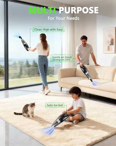 Handheld Vacuum Cordless, Rechargeable Car Vacuum Cleaner with Multiple Attachments, Portable Hand Held Vacuum Suction Power, Mini Vacuum for Car, Home, Pet Hair, Office, Desk, Keyboards Black Silver - Image 6
