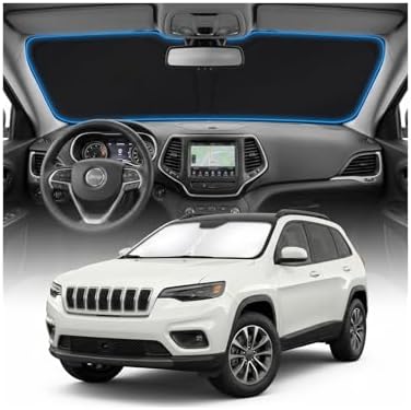 for Jeep Cherokee Sun Shade Windshield Cover - Custom Fit Cherokee Accessories 2014-2024 Sunshade Foldable UV Protection & Heat Shield Sun Visor Accessories by Unknown