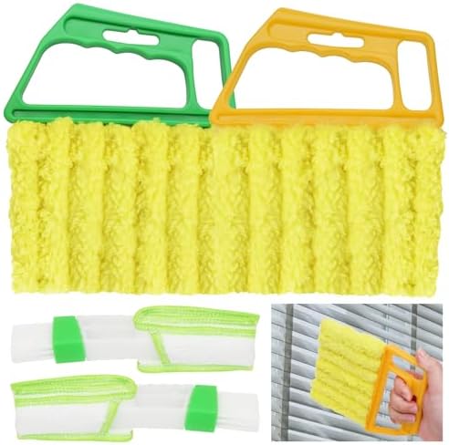 4 Pcs Blind Duster Kit, 7-Finger & Vent Tools, Yellow+Green by Kyuionty