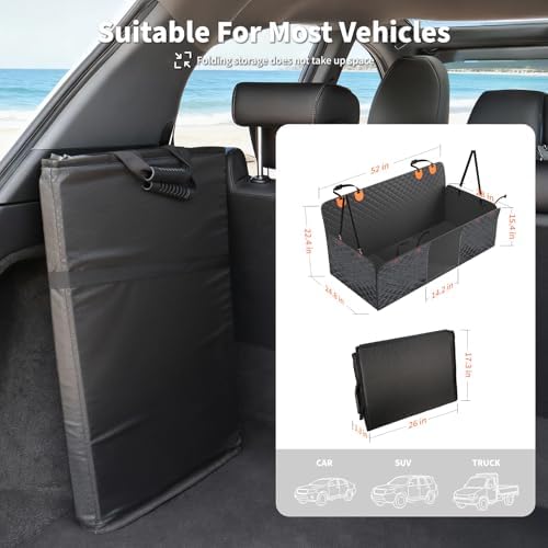 Pet Car Seat Cover, 400LBS Hard Bottom Back Seat Extender for Dogs | Waterproof Polyester, Anti-Slip Surface, 3 Removable Hard Plates, Side Storage Pockets, 4-Mode Convertible - Image 2