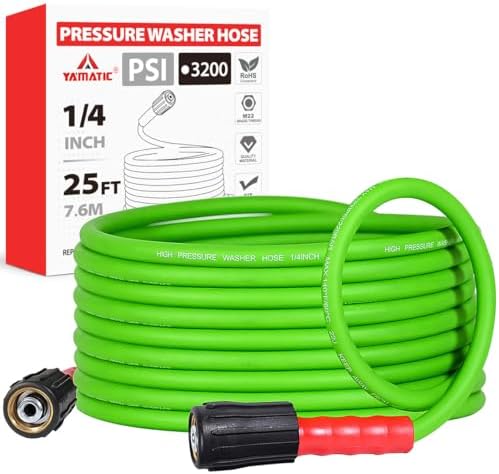 YAMATIC Flexible Pressure Washer Hose 25 FT 1/4", M22-14mm Females by YAMATIC