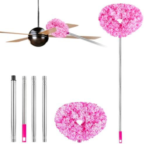 Ceiling Fan Cleaner Duster Reusable Microfiber Ceiling Fan Blade Cleaner Removable Duster with Extension Pole Adjusts 13 to 49.7 Inch for Cleaning Walls Furniture Door Window Top (Rosy White) by Unknown