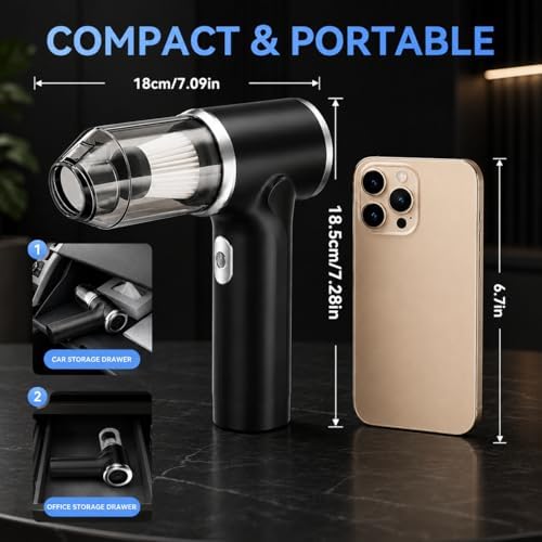 Handheld Cordless Vacuum Cleaner,8000PA Suction 4 Modes Portable Car Vacuum,4000mAh Rechargeable Battery,3 Filters,7-in-1 Kit for Home Office Car Pet, Black - Image 5