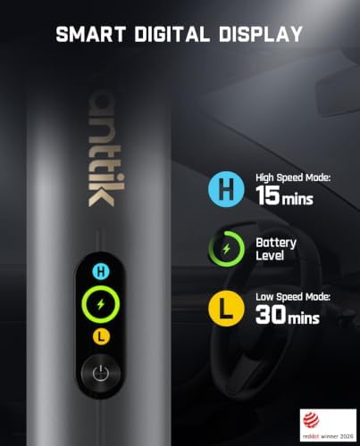 Fanttik Slim V10 APEX Cordless Car Vacuum, 4-in-1 Portable Mini Handheld Vac, Upgraded Smart Digital Display, 19kPa Suction Power, 2 Suction Modes for Small Jobs, Car, Office Desk, Keyboards (Gray) - Image 3