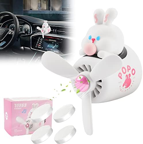 Car Air Freshener Cute Cartoon Rabbit Pilot Car Diffuser Rotating Propeller Automotive Air Outlet Fan Creative Car Perfume Decoration Cool Car Accessories by Jimtyee