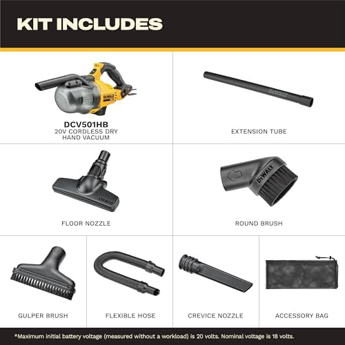 DEWALT 20V Handheld Vacuum Cordless, Car Vacuum with HEPA Filter, 6 Attachments and LED Light, High Performance Dry Only Small Shop Vac, Battery Not Included (DCV501HB) - Image 2