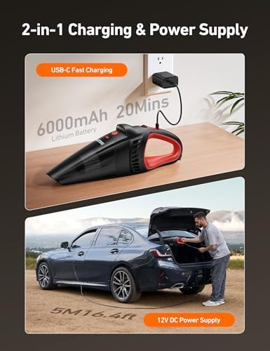 AstroAI V2 Portable Cordless Handheld Car Vacuum,Dual Power-6000mAh &12V DC - Image 4