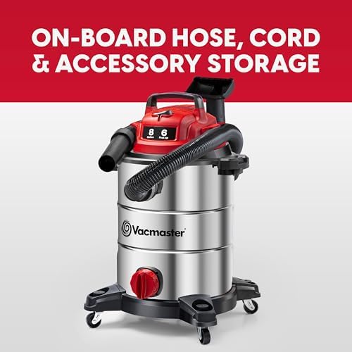 Vacmaster VOC812SF 1101 8-Gal 6 Peak HP Stainless Steel Wet/Dry Vac Red - Image 6