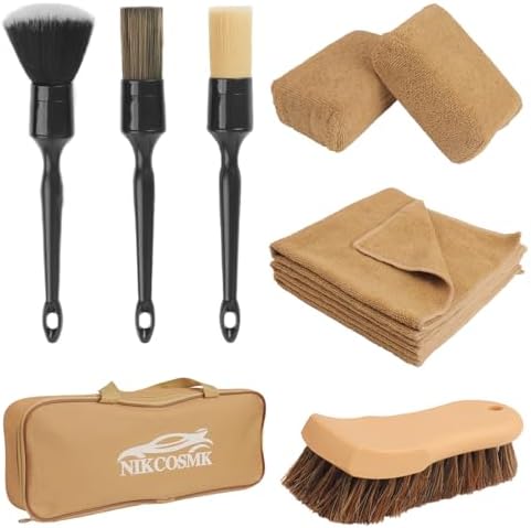 10PCS Car Cleaning Kit, Car Detailing Kit Interior Cleaner, Long Bristle Horse Hair Leather Cleaning Brush, Car Detailing Brushes, Microfiber Cloth & Applicator, Car Cleaning Supplies for Interior by NIKCOSMK