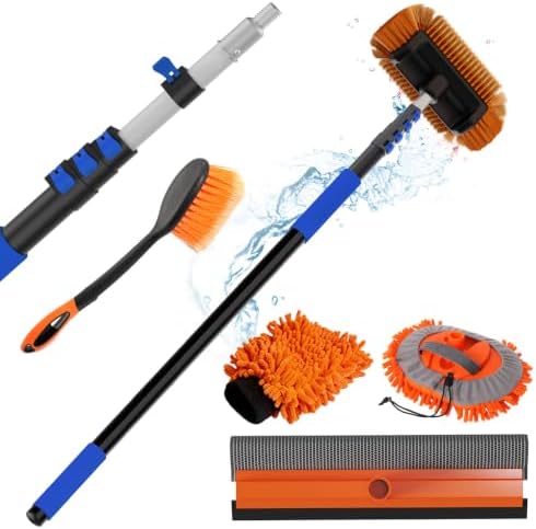 AgiiMan Car Wash Brush with Long Handle, 3-12FT Telescoping Car Cleaning Kit, Soft Bristle RV Wash Brush and Car Wash Mop for Car Truck SUV RV Boat Solar Panel House Siding Exterior Washing by AgiiMan