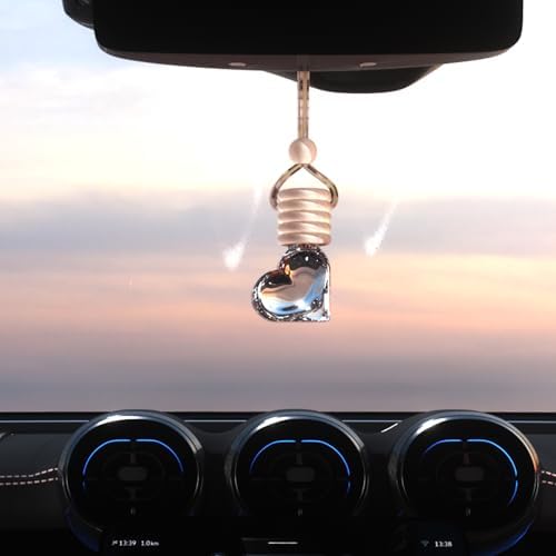 5PCS Hanging Car Air Freshener, Auto Interior Decoration 8 ml Oil Diffuser Perfume Aromatherapy Pendant Empty Glass Bottle, Fragrance Ornament with Vent Clip Wooden Cap and Rope (Heart) - Image 2