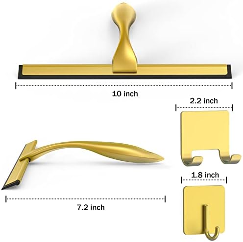 All-Purpose Stainless Steel Shower Squeegee for Shower Doors with 2 Adhesive Hooks, Bathroom Cleaner Tool Household Window Mirror Squeegee for Home Cleaning, Glass Door, Tile Wall, Car, 10 Inch Golden - Image 2
