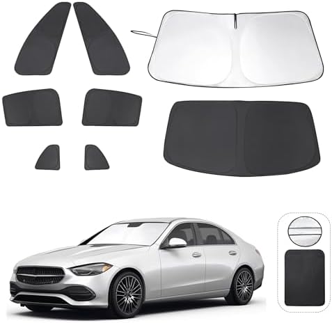 TINGLU Window Shades for Mercedes Benz C Class W205 C250 C300 C400 2015-2021 Accessories Side Full Windows Windshield Sun Shade Sun UV Rays & Privacy Protection for Camping,Napping,and Relaxing 8PCS by TINGLU