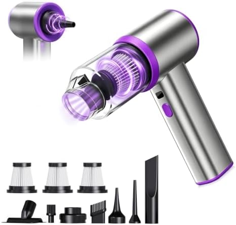 Handheld Cordless Vacuum Cleaner, 8000PA Rechargeable Portable Car Vacuum, Lightweight Dust Buster with LED Light, 3 Filters & 7-in-1 Kit for Car Home Office Pet, Silver by YIKEXINCHEN
