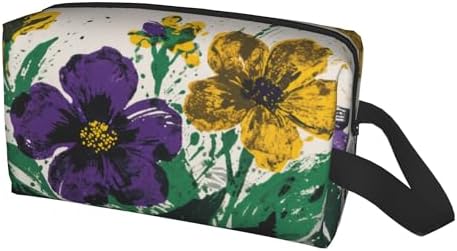 Purple & Yellow Floral Makeup Bag - Durable 600D Oxford Fabric Travel Cosmetic Bag, Shockproof Foam Padded Toiletry Organizer for Gym & Daily Use 10x6.2x4.9 Inch - Image 2