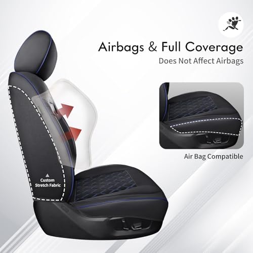 Huidasource Wrangler Seat Covers 4 Door 2007-2017, Front & Rear Airbag Compatible Leather Seat Cover for Jeep Wrangler JK Unlimited Sahara, Rubicon, Sport, Willys (Full Set/Black&Blue) - Image 6