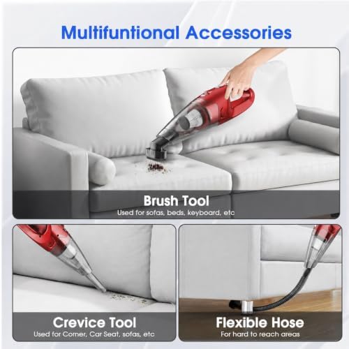 YOOHI Handheld Vacuum Cordless Rechargeable – 6000Pa Mini Hand Held Vacuum, LED Light, 20–25 Mins Runtime, USB Charging, 500ML Cup – Lightweight Small Vacuum Cleaner Cordless for Car/Office/Home - Image 4