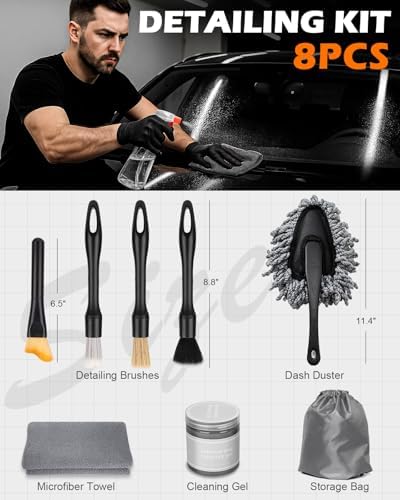 8PCS Car Detailing Brush Set, Interior Car Cleaning Kit with Dash Duster - Image 6