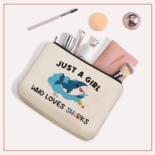 Shark Travel Makeup Bag for Teen Girls Women Shark Mom Lover Gifts | Just a Girl Who Loves Sharks Toiletry Pouch, Ocean Themed Cosmetic Purse Organizer, Holiday Christmas Birthday Gift for Her - Image 5