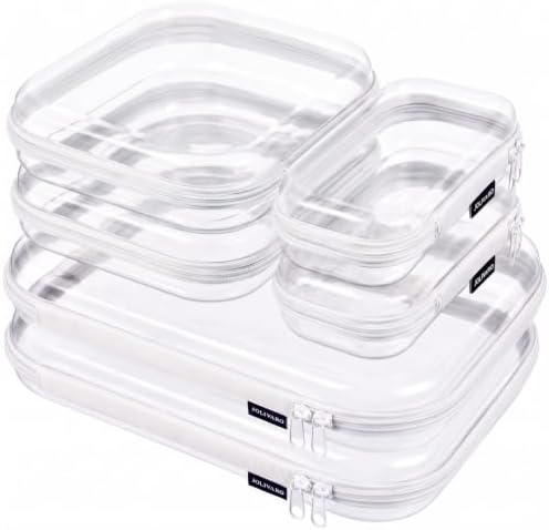 Clear Hard Shell Zipper Case Makeup Storage Organizer Pouches TSA Approved | Travel organizer bags for toiletries, cosmetics, electronics & diaper bins. Multi-size for office, camping, beach & home by Unknown