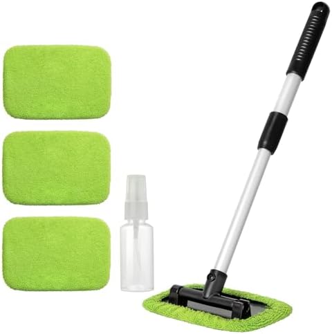 Qydipclin 11pcs Windshield Cleaner Tool, Car Window Cleaning Wash Kit with 6 Reusable Microfiber Pads 2 Spray Bottles and Extendable Handles Auto Glass Wiper Kit, Blue & Green - Image 7