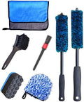 oesee Professional 4 Pack Long Handle Wheel Brush Kit for Cleaning Wheel and Tire- 2X Soft Wheel Cleaning Brush, Detailing Brush and Stiff Tire Brush, Bendable& Durable Wheel Rim Cleaner Brush Set by OeSee
