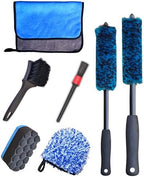 oesee Professional 4 Pack Long Handle Wheel Brush Kit for Cleaning Wheel and Tire- 2X Soft Wheel Cleaning Brush, Detailing Brush and Stiff Tire Brush, Bendable& Durable Wheel Rim Cleaner Brush Set by OeSee
