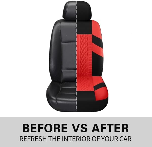 Pariitadin Car Seat Covers Front Pair, Washable and Breathable Seat Covers for Cars, Universal Fit Car Interior Covers for Most Sedan Truck SUV, Black/Red - Image 3