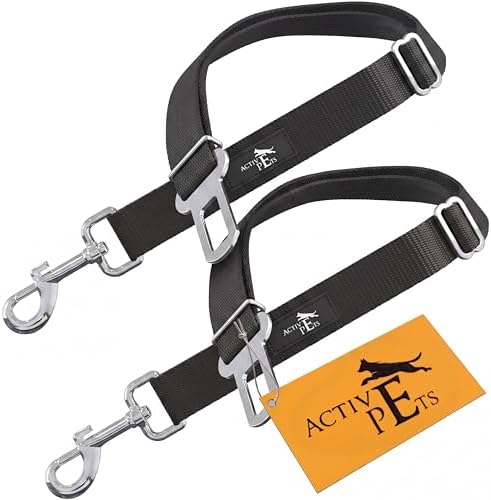Active Pets Black Car Seat Belt for Dogs 2 Pack, Attaches to Harness & Collar, Adjusts 18" - 24" Safety & Comfort Travel Restraint System Fits Small - Large Pups, Seatbelt Pet Supplies & Accessories by ActivePets