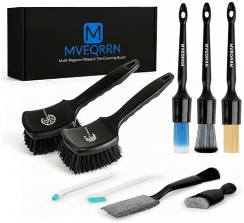 MVEQRRN 9PCS Boar Hair Car Detailing Brushes Set,Car Wheel Kit (Black) by MVEQRRNcardetailbrushset